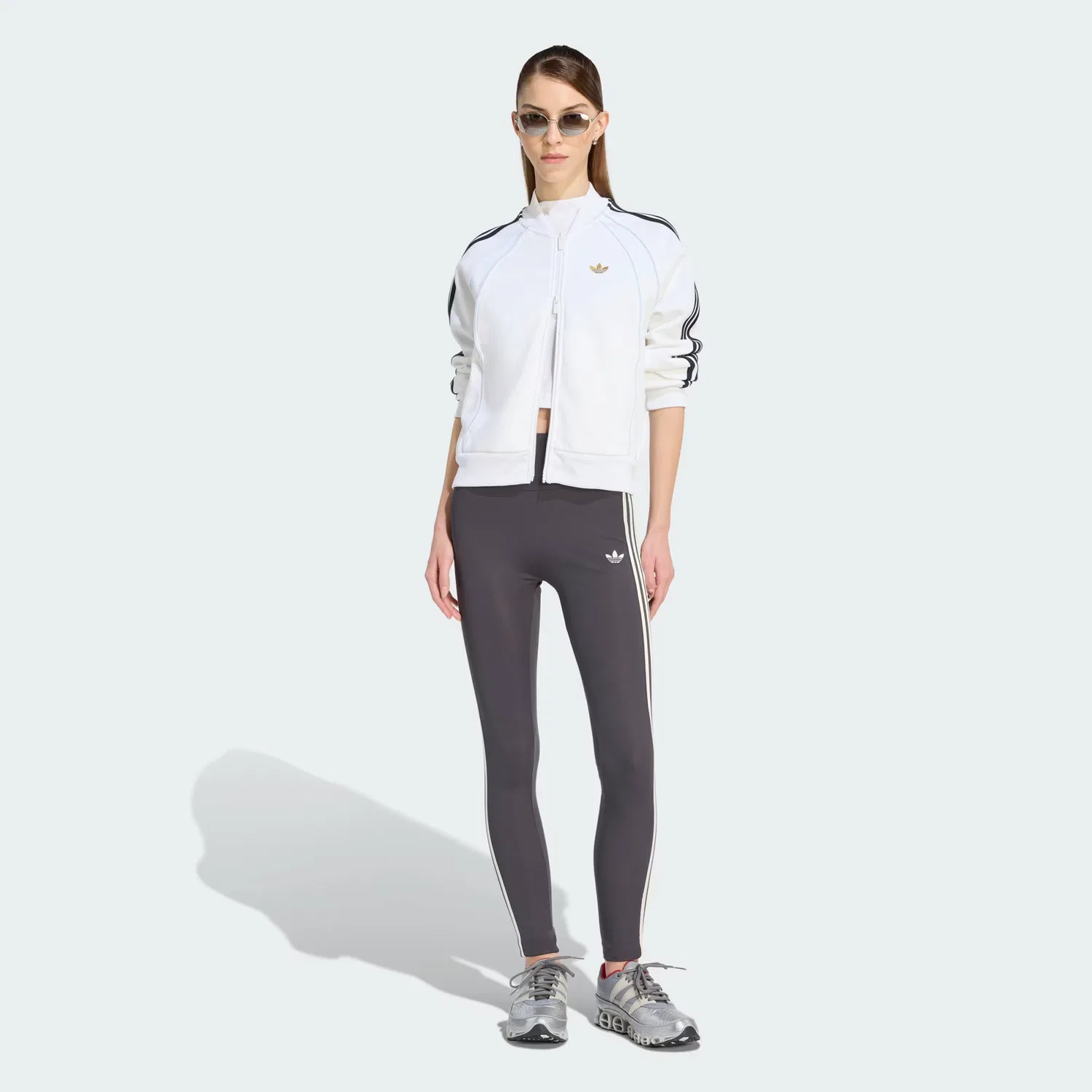 Женские леггинсы с высокой посадкой 3 Stripes Leggings Adidas Originals, Utility Black/Off White — фото 4