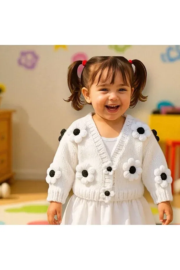 Детский кардиган для девочек хлопковое Hand-Knitted girl's cardigan Charme Elegant, White
