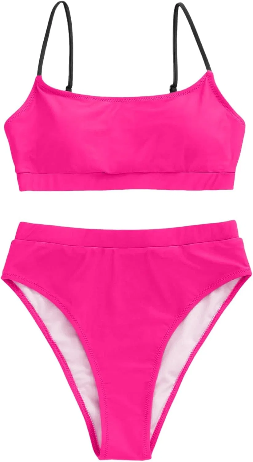 Женский бикини-комплект с высокой талией и подкладкой, Hot Pink — фото 2