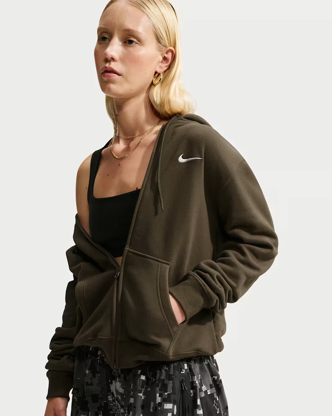 Женская толстовка на молнии Nike Studio Fleece Medium Weight, Dark Hazel/Sail — фото 3