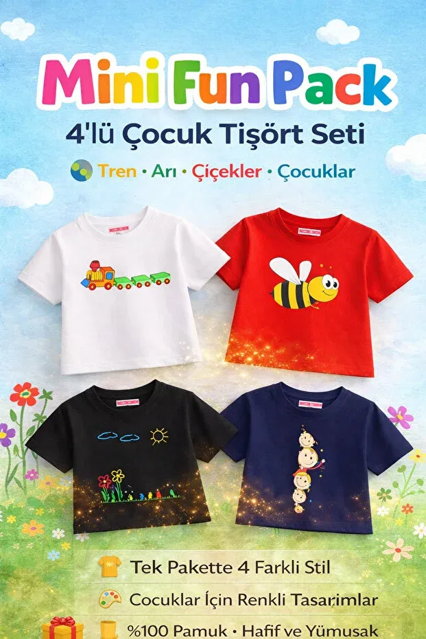 Детский комплект футболок для девочек с принтом Mini Fun Pack Rabona Fashion, Multicolored