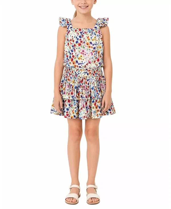 Детский комплект для девочек с принтом Bryn Bubble Top and Smocked Skirt Set Change Of Scenery, Wildflower Patch — фото 2