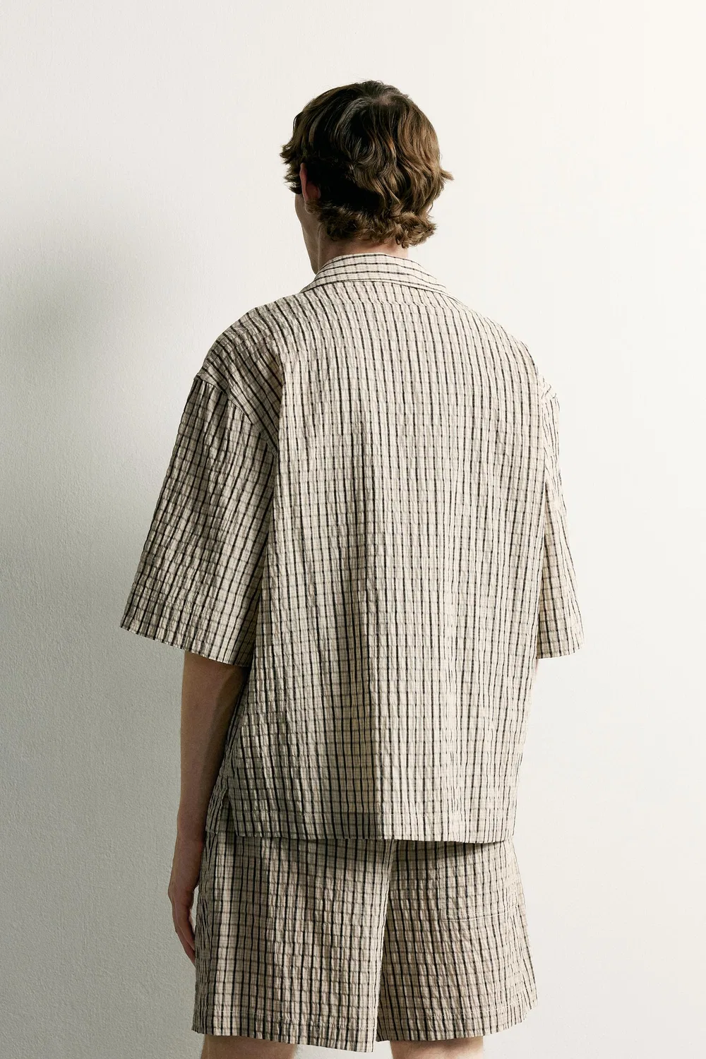 Рубашка в клетку свободного кроя ZARA, Light beige — фото 3