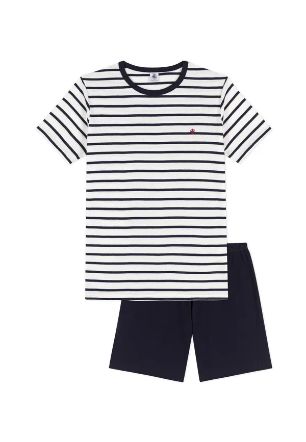 Пижама комплект из футболки и шорт в полоску, 100% хлопок, Petit Bateau, темно-синий