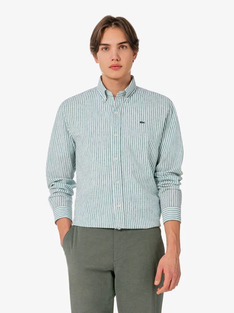 Рубашка с длинным рукавом, льняная смесовая LACOSTE, Green