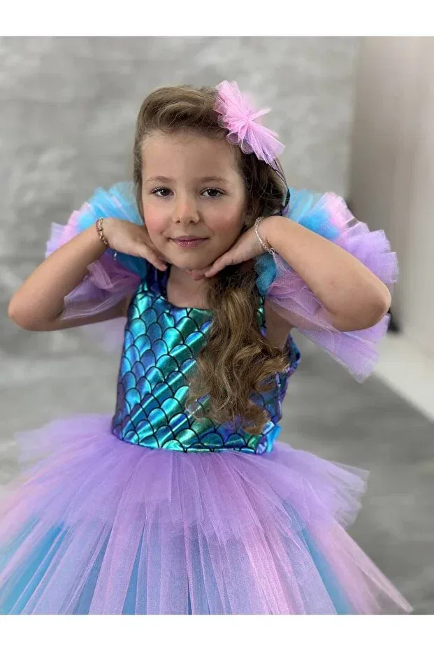 Детское платье для девочек с принтом Mermaid sequins tulle buckle children's dress Defada, Multicolor — фото 3
