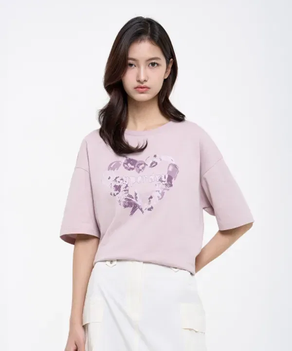 Футболка с принтом сердца, Heart Print, Superdry, Light Purple