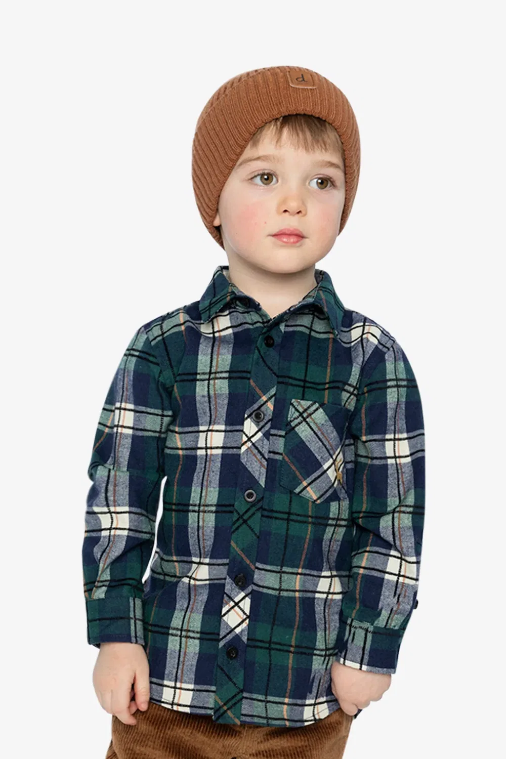 Детская рубашка в клетку с длинным рукавом Christmas Couture Deux par Deux, Blue and Green Checks — фото 2