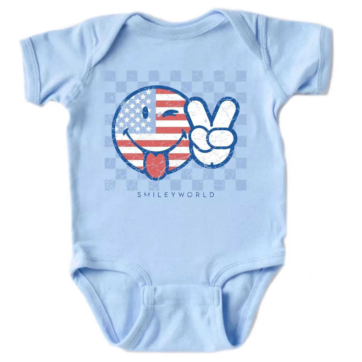 Детское боди для мальчиков с коротким рукавом SmileyWorld Patriotic Checkered Peace The Juniper Shop, Light Blue