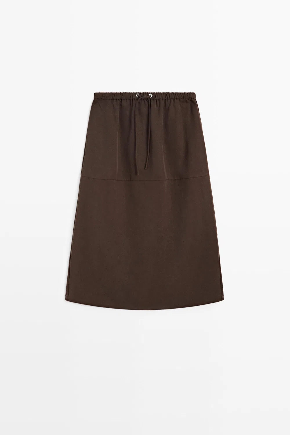 Юбка Massimo Dutti, миди, со шнуровкой, коричневый — фото 2