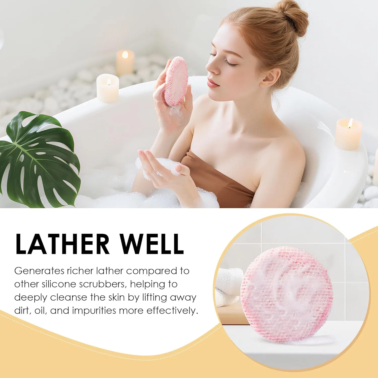Силиконовая щетка для тела INNERNEED с эксфолиирующей сеткой, Розовый — фото 4
