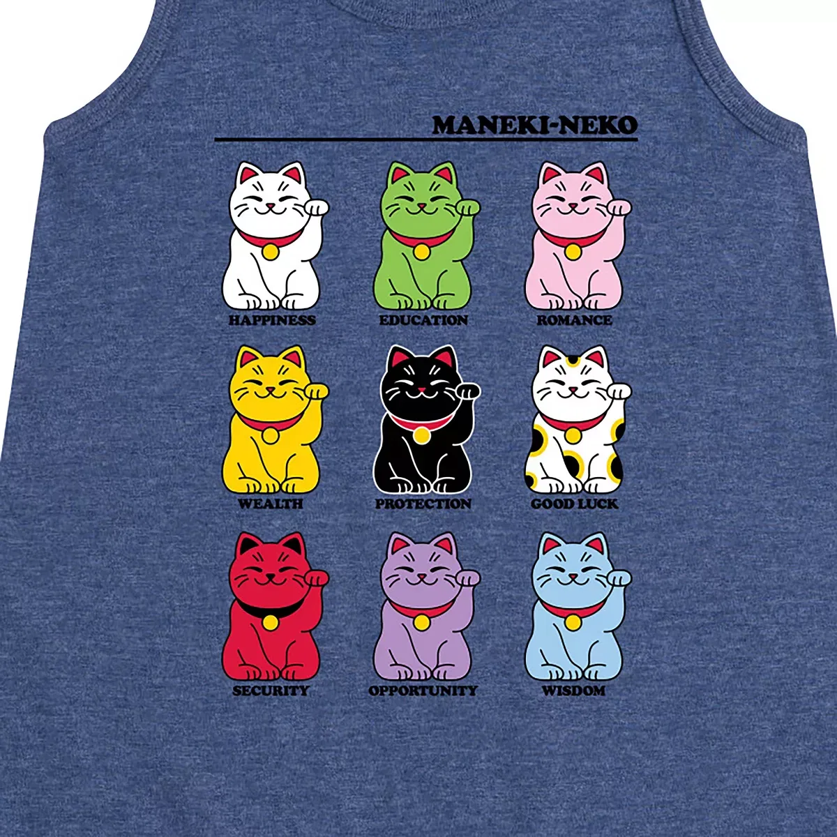 Детское платье-трапеция без рукавов с принтом Lucky Cat Instant Message, Heather Navy — фото 2