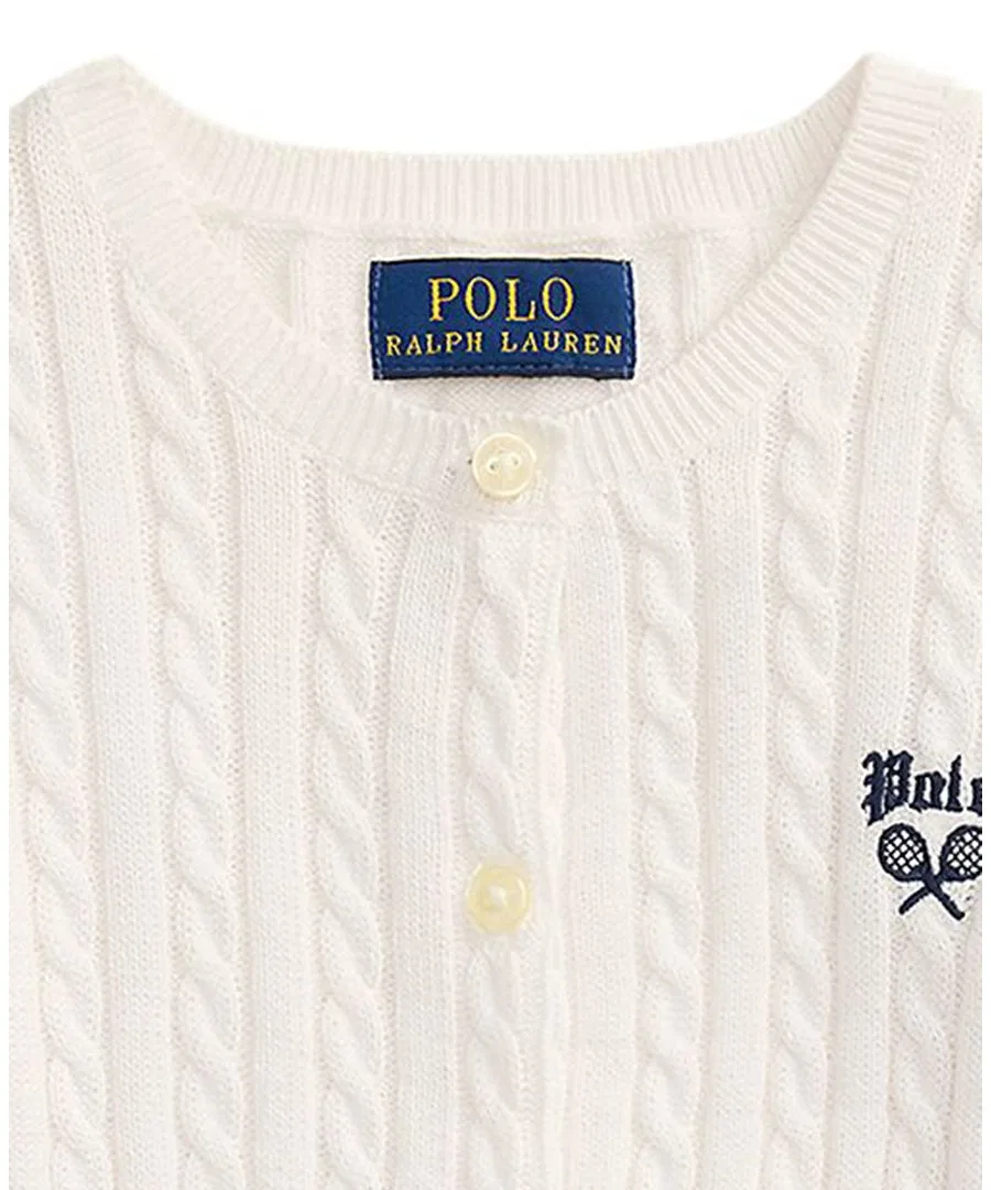 Детский кардиган из хлопка с длинным рукавом, с вышивкой US Open Polo Ralph Lauren, Ceramic White — фото 3