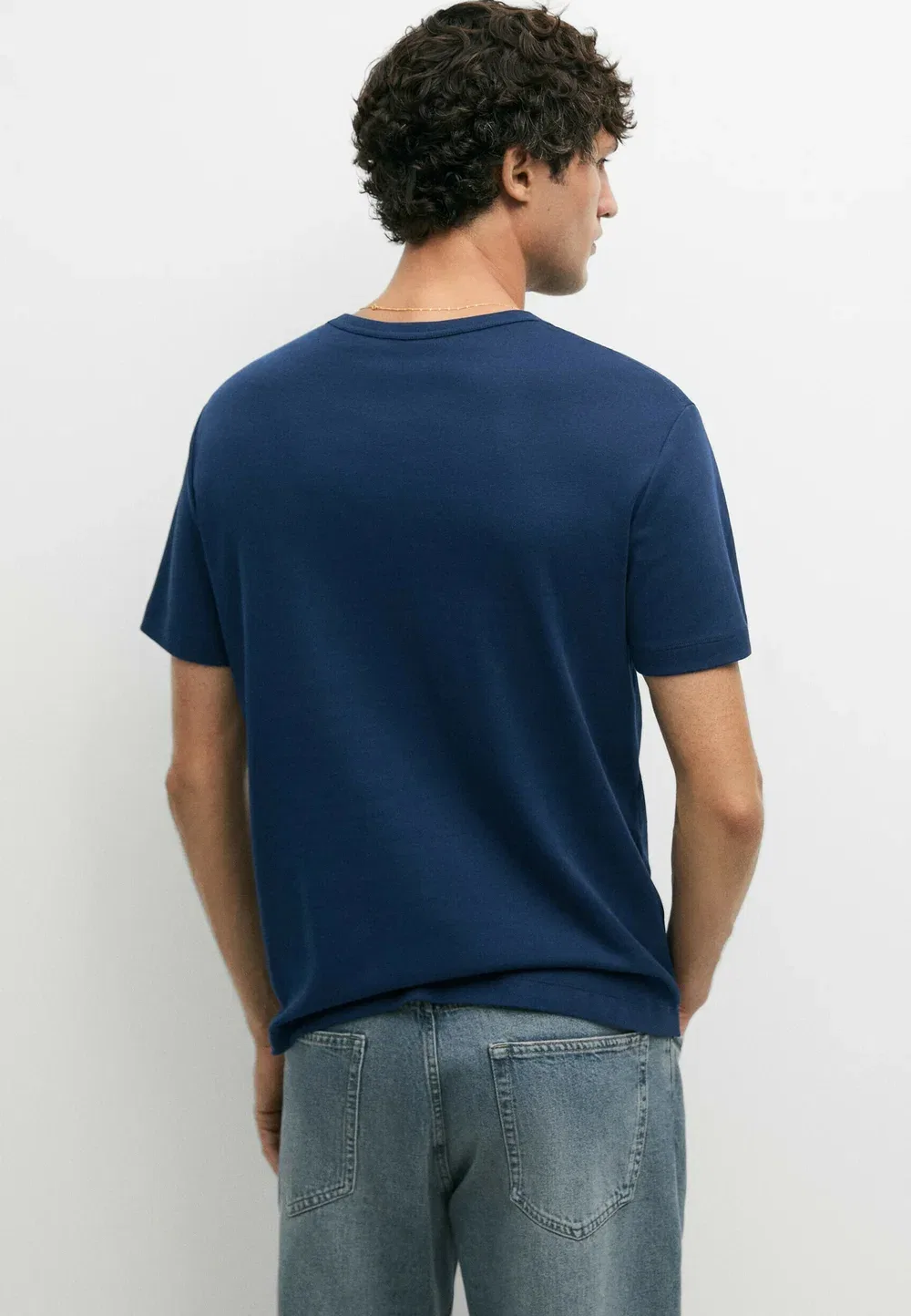 Футболка с коротким рукавом из 100% хлопка - базовая футболка Massimo Dutti, Dark Blue — фото 3