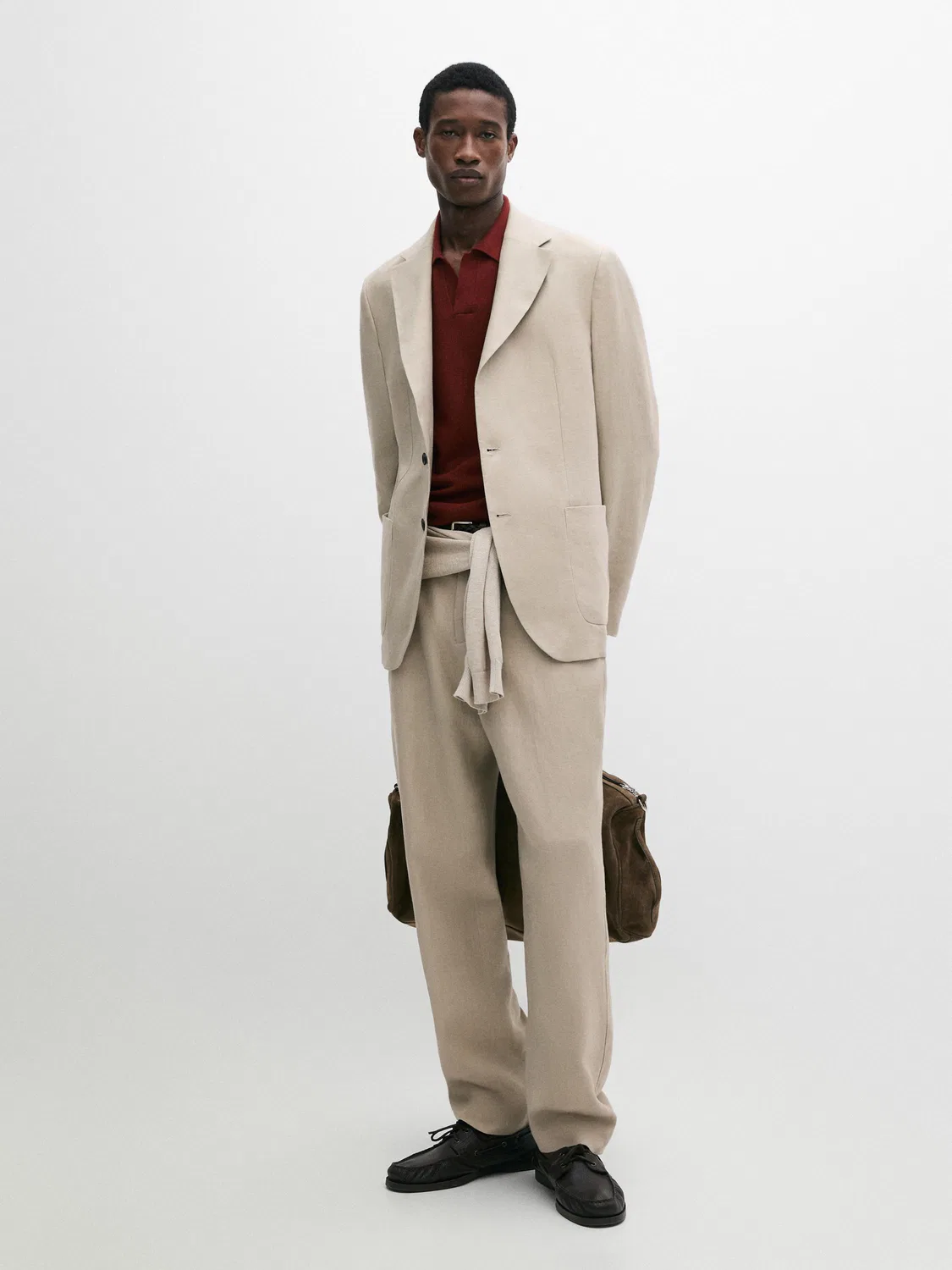 Блейзер из 100% льна Massimo Dutti, бежевый