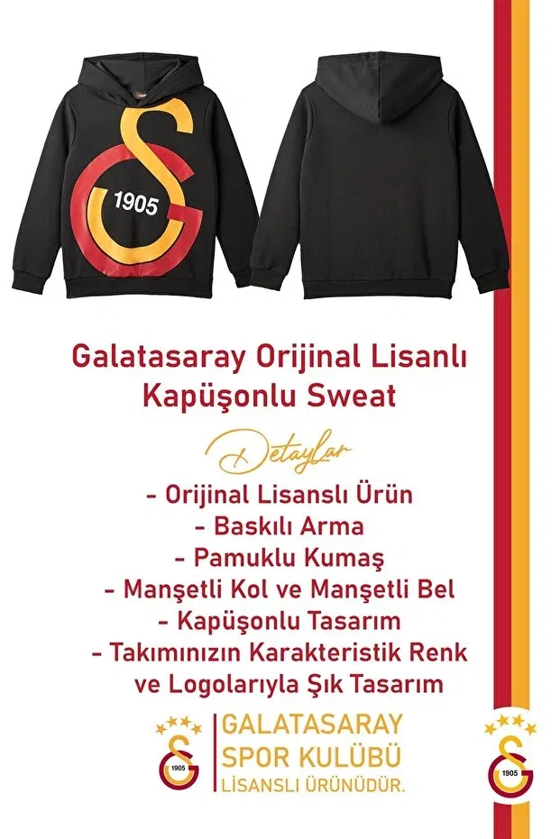 Детские свитшот для девочек с принтом Genuine licensed big logo kids sweat + nib pen set Galatasaray, Black-Red Pen Set — фото 3
