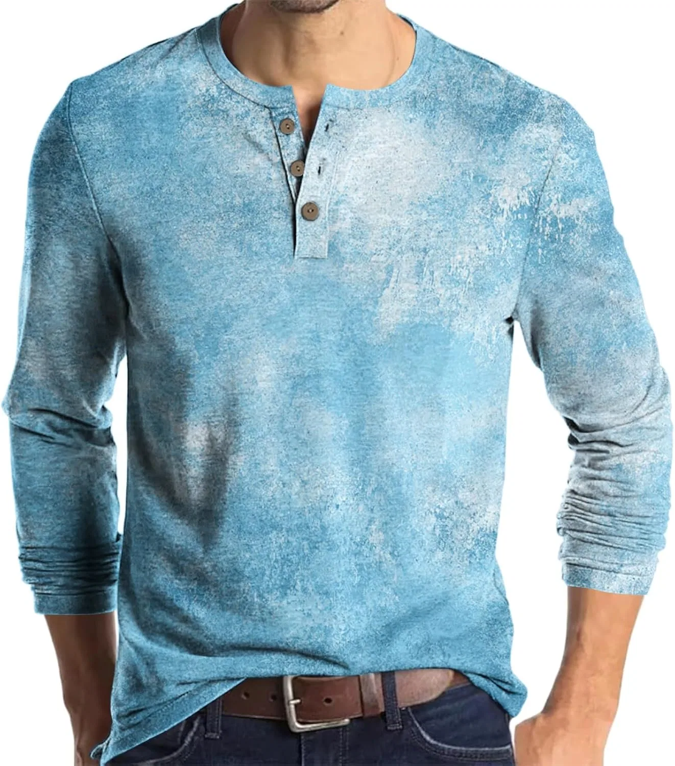 Мужская классическая футболка с длинным рукавом Henley, Sky Blue