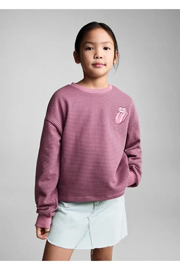 Детские свитшот для девочек хлопковый Rolling stones Mango Kids, Pink