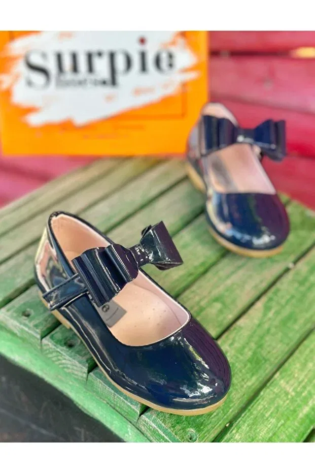 Детские балетки для девочек с бантом Surpie Shoes, Navy Blue — фото 3