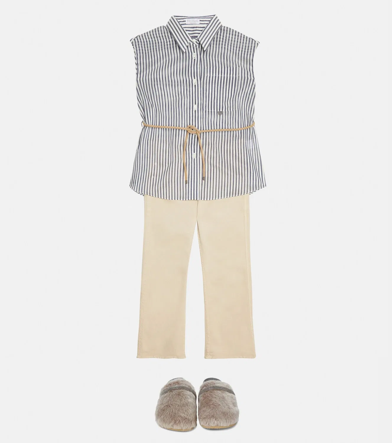 Рубашка в полоску с нагрудным карманом Brunello Cucinelli Kids, белый — фото 2