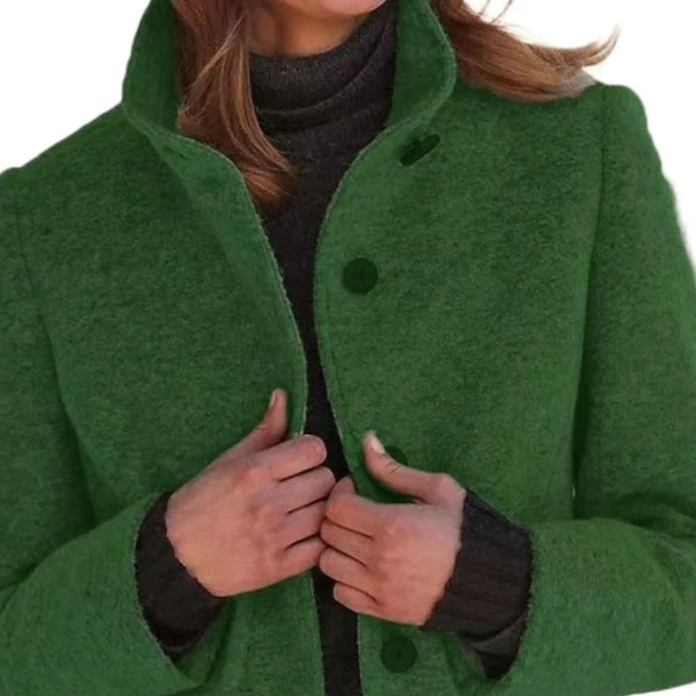 Женское шерстяное пальто с двубортной застежкой Vintage Casual, Verde scuro — фото 3