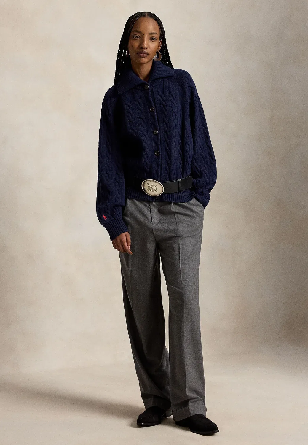 Куртка-Кардиган крупной вязки из шерсти и кашемира Polo Ralph Lauren, Hunter Navy — фото 2
