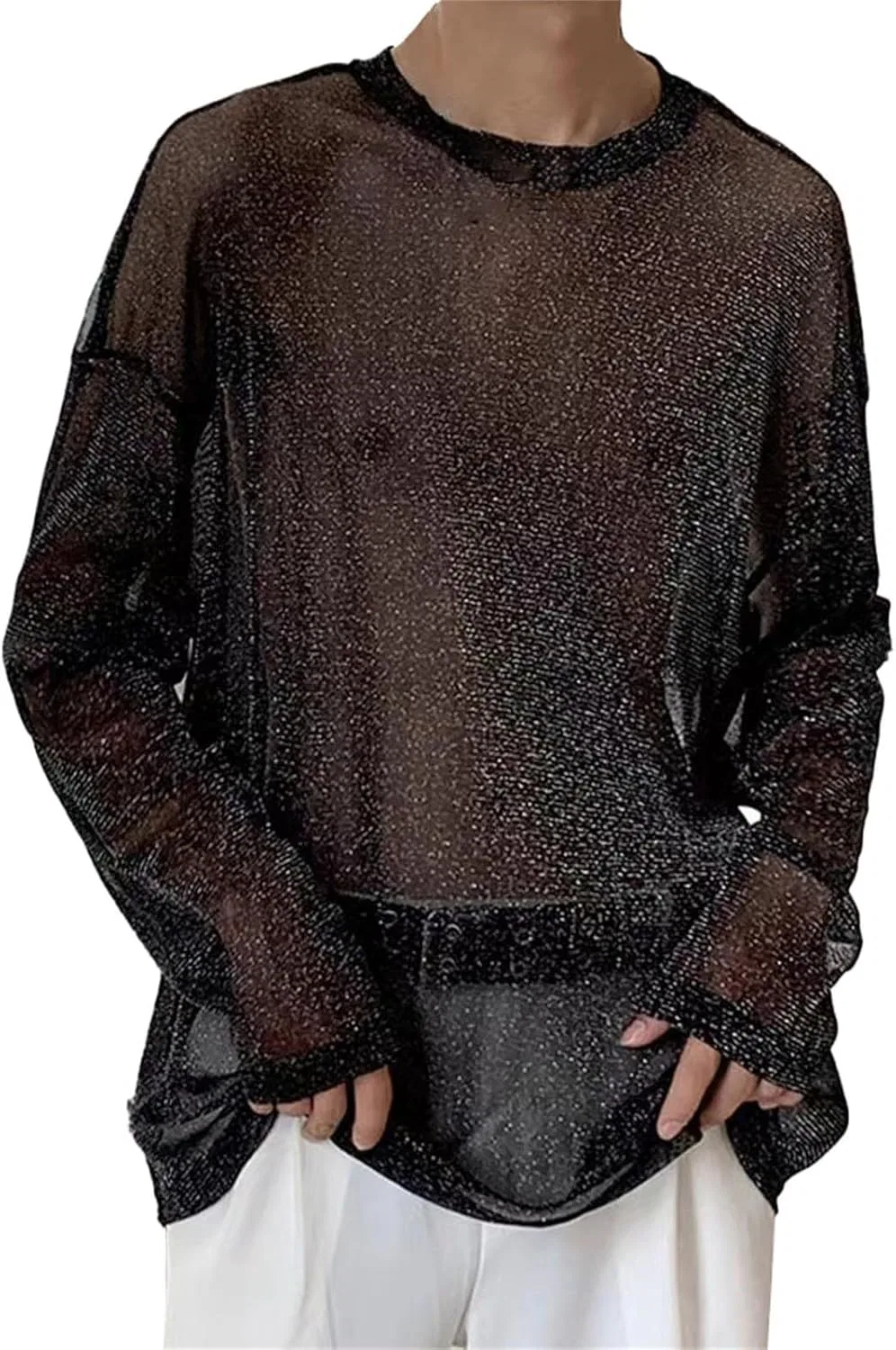 Мужская футболка с сетчатой тканью Crew Neck, Black