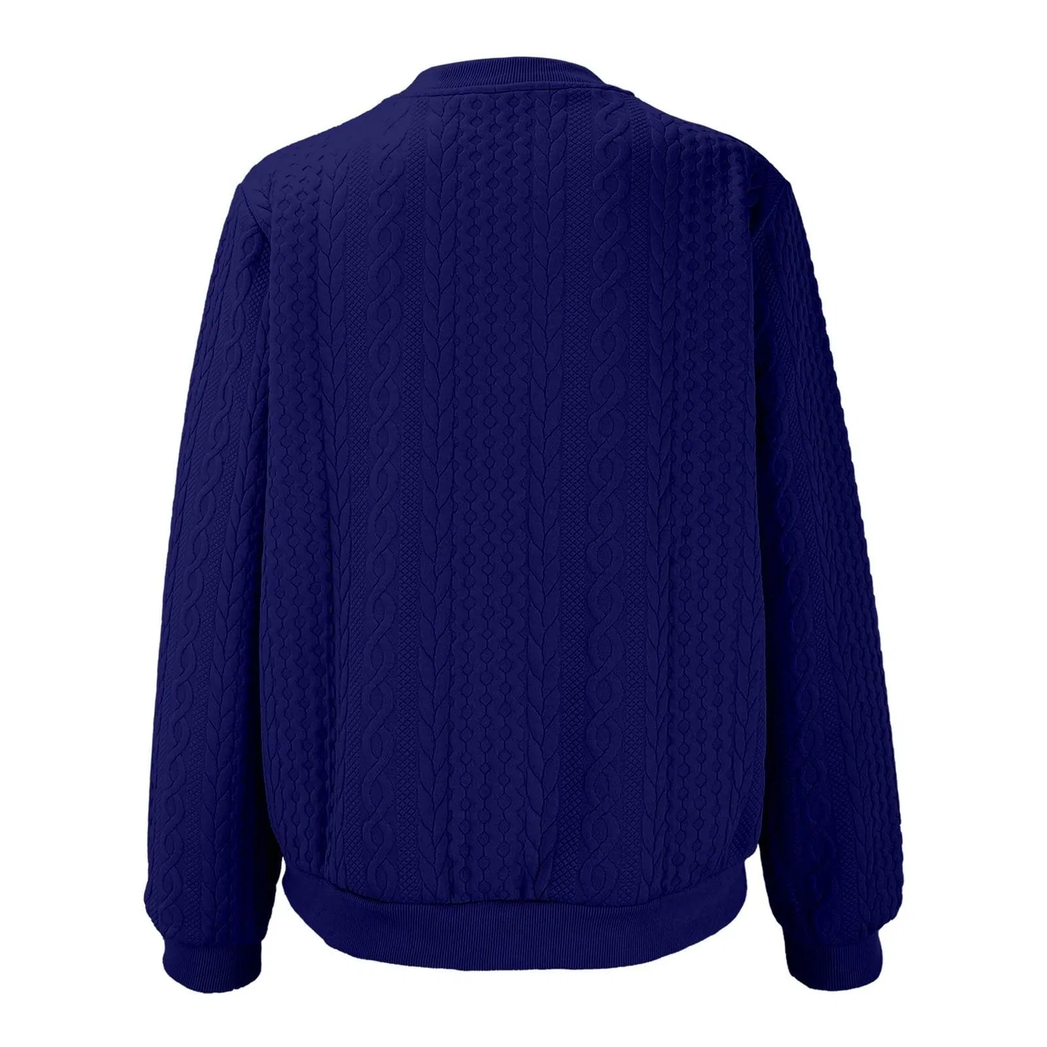 Женская куртка-джинсовка с воротником-стойкой, модель Crew Neck Plain Texture Casual Zip Up Short Jacket, Blu — фото 4