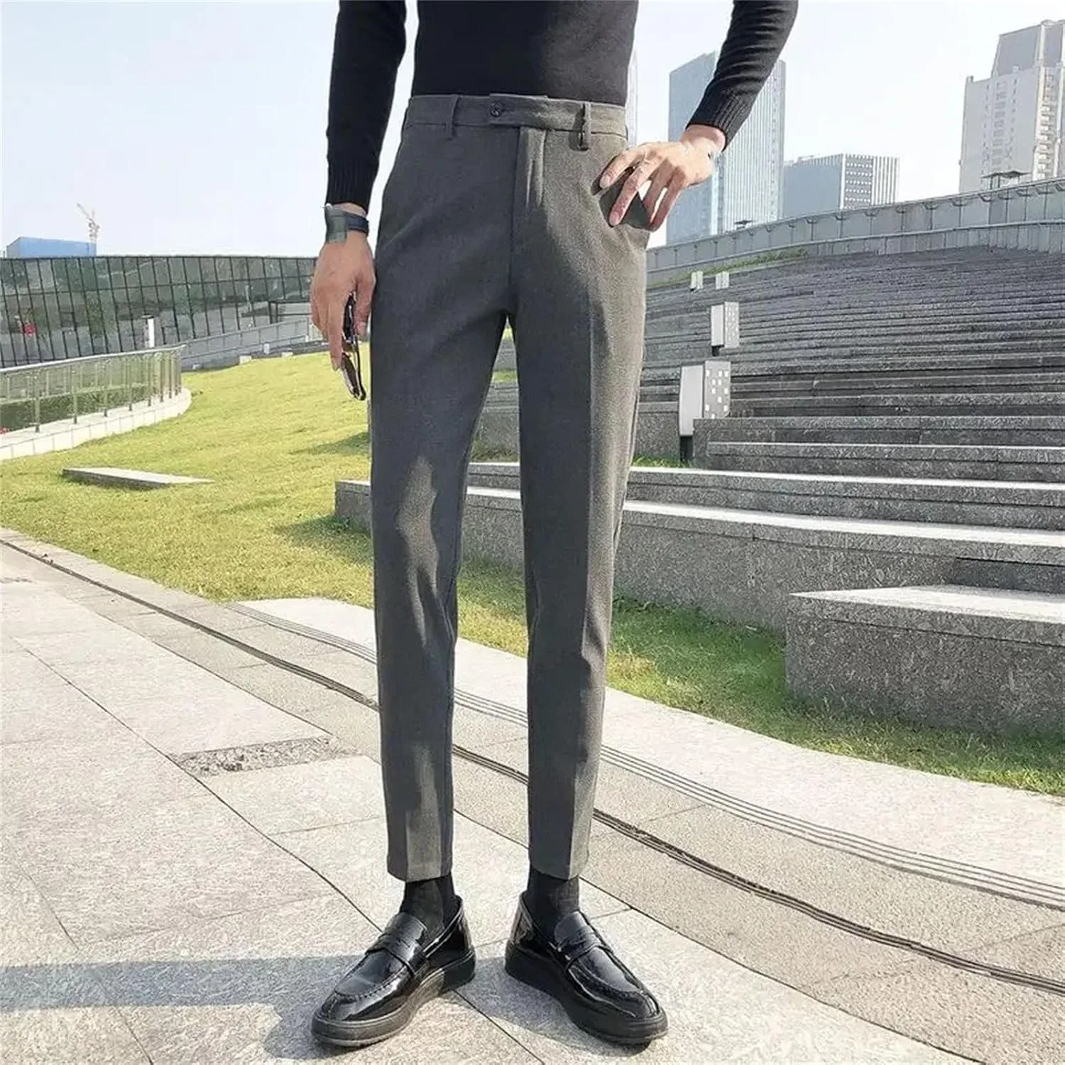 Мужские брюки классические с высокой посадкой, Black Long Pants — фото 4