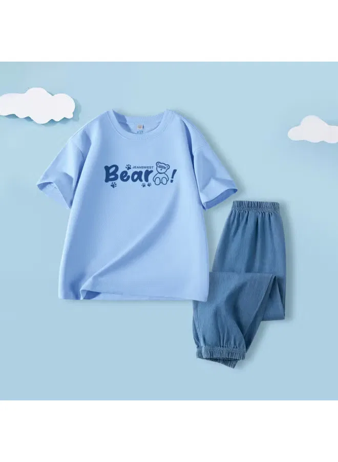 Комплект спортивной одежды для мальчиков с коротким рукавом и брюками от комаров, модель Sportswear, Jeanswest, синий — фото 2