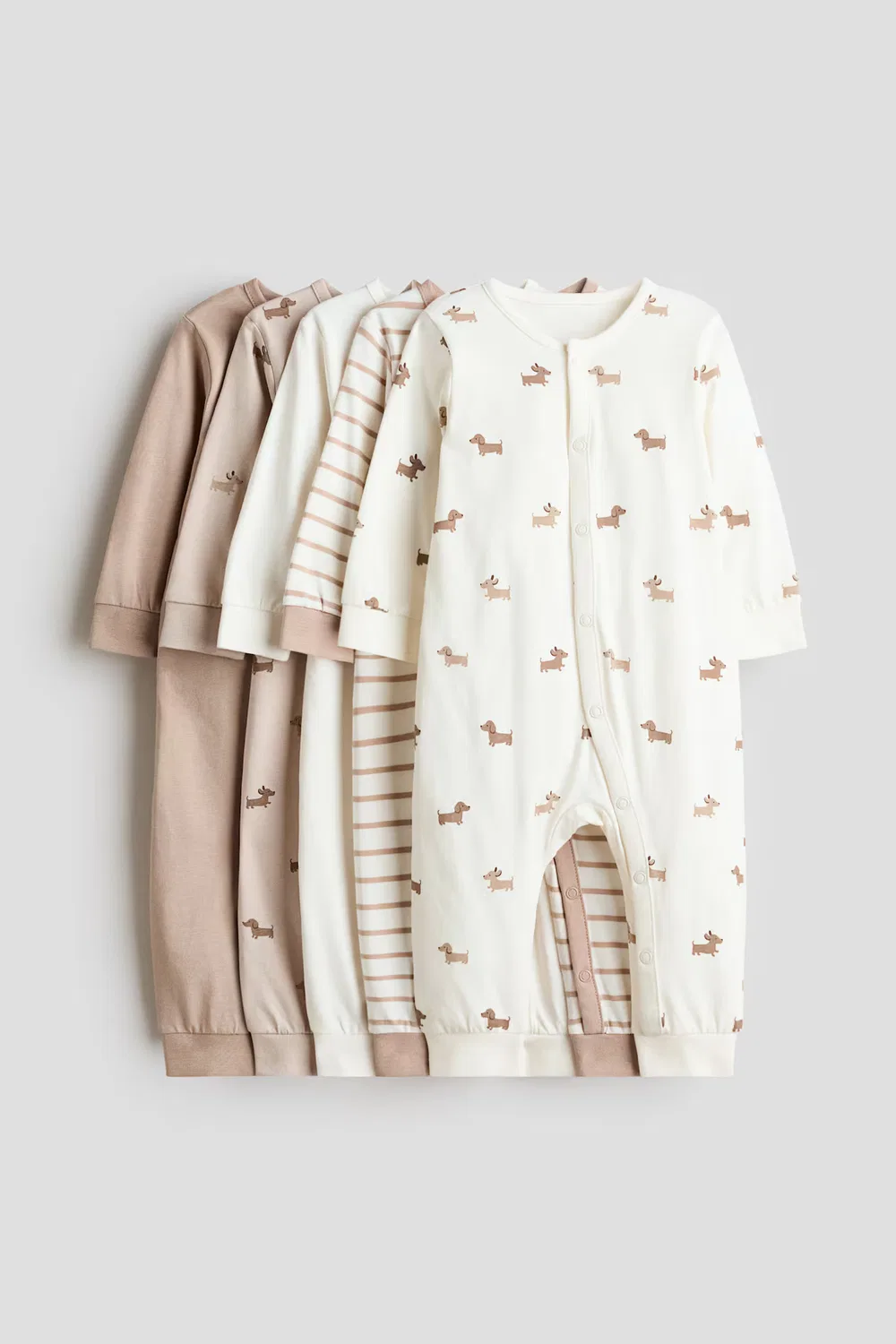 5 хлопковых пижам в упаковке H&M, Beige/Hunde