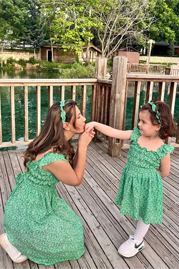 Детское платье для девочек с принтом Tiril tiril mother-daughter combination, Generic Brands, Green — фото 3