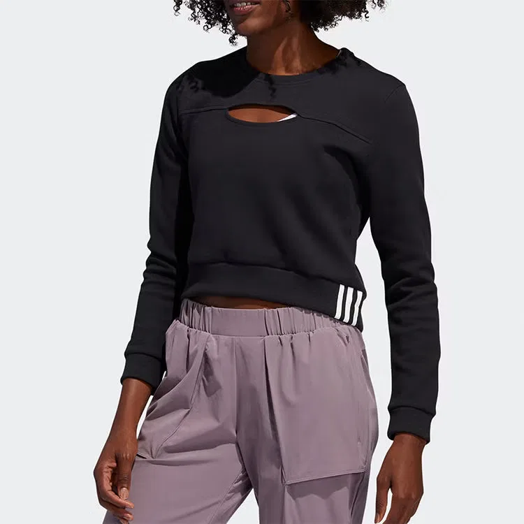 Куртка спортивная с круглым воротом Adidas, черная — фото 3