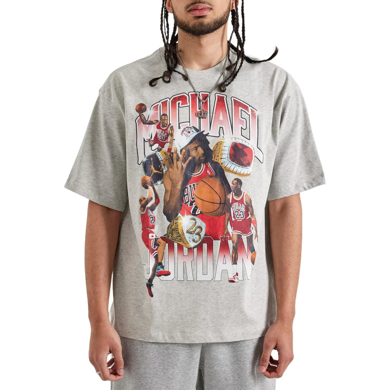 Мужская футболка оверсайз с принтом Jordan, Mixed Gray/Team Red — фото 3
