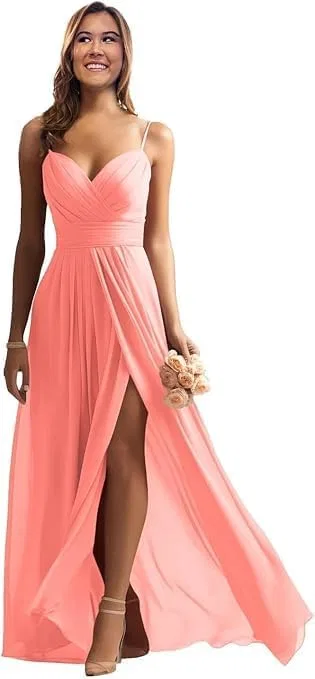 Женское вечернее платье с разрезом A-line Chiffon, Coral