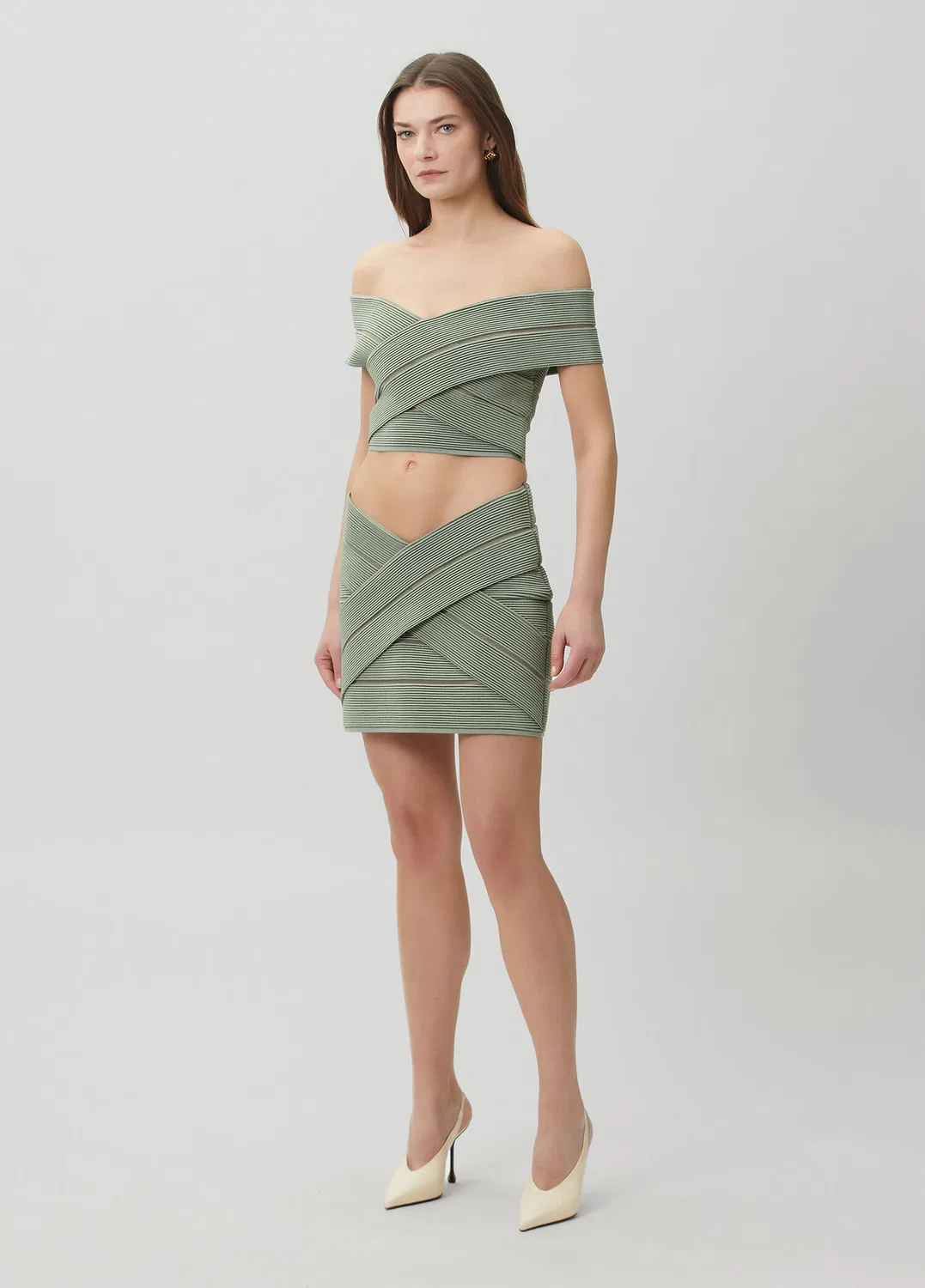 Юбка мини трикотажная фактурная Balmain, green