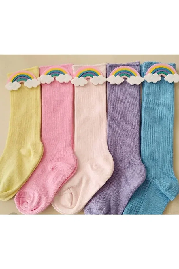 Детские носки для девочек с принтом Özkardeşler Baby, Yellow Pink Light Pink Lilac Blue