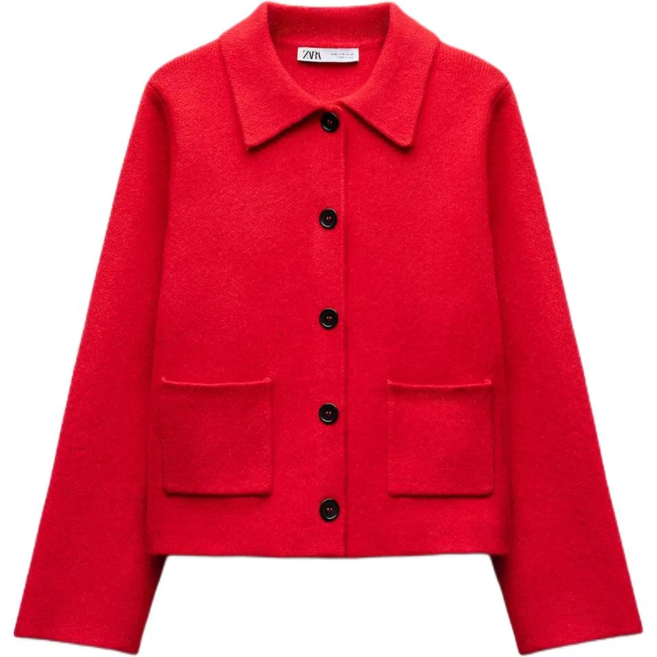 Женское пальто с отложным воротником ZARA, Red