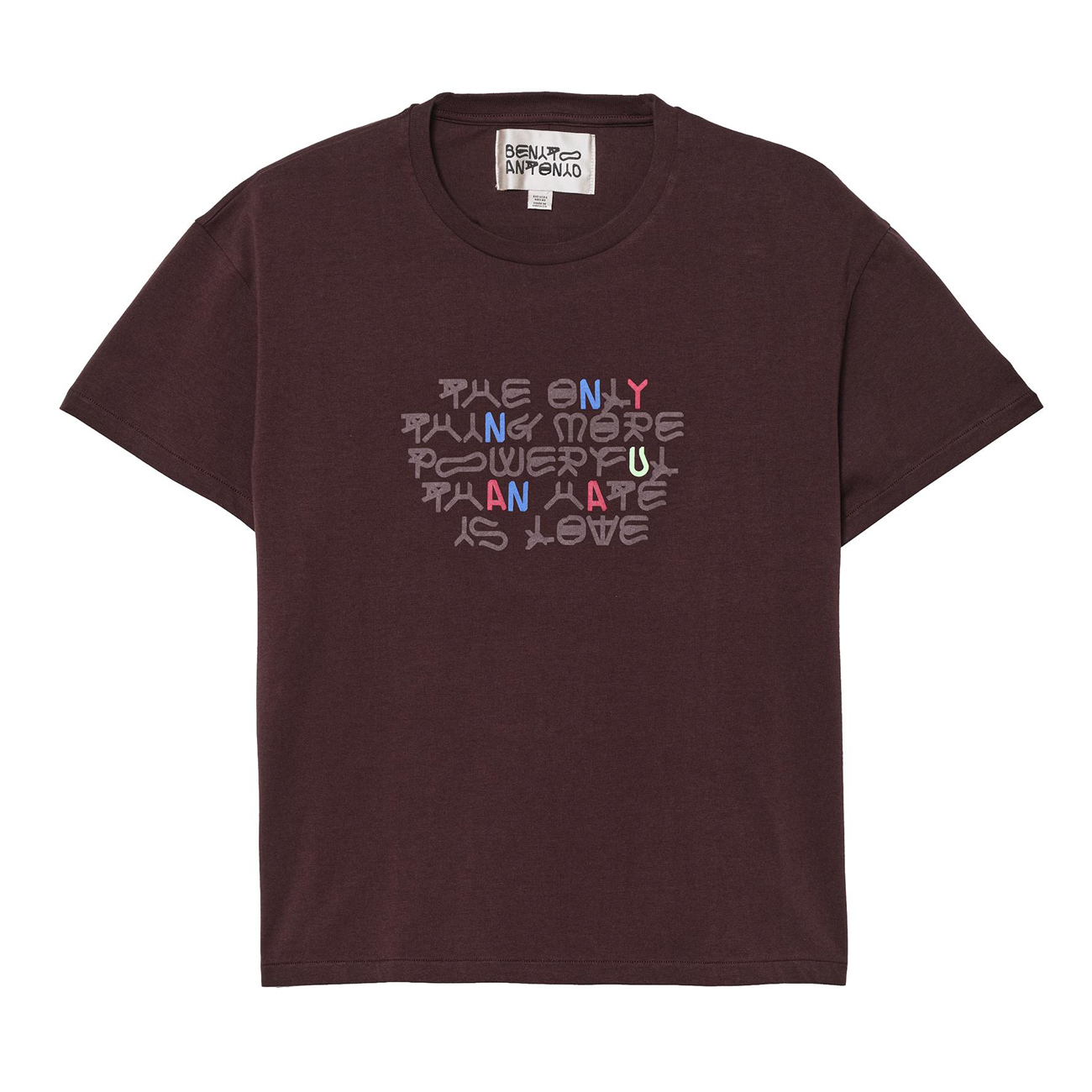 Футболка Zara Benito Antonio Collection Cropped Fit 'Amor' Slogan, коричневый — фото 2
