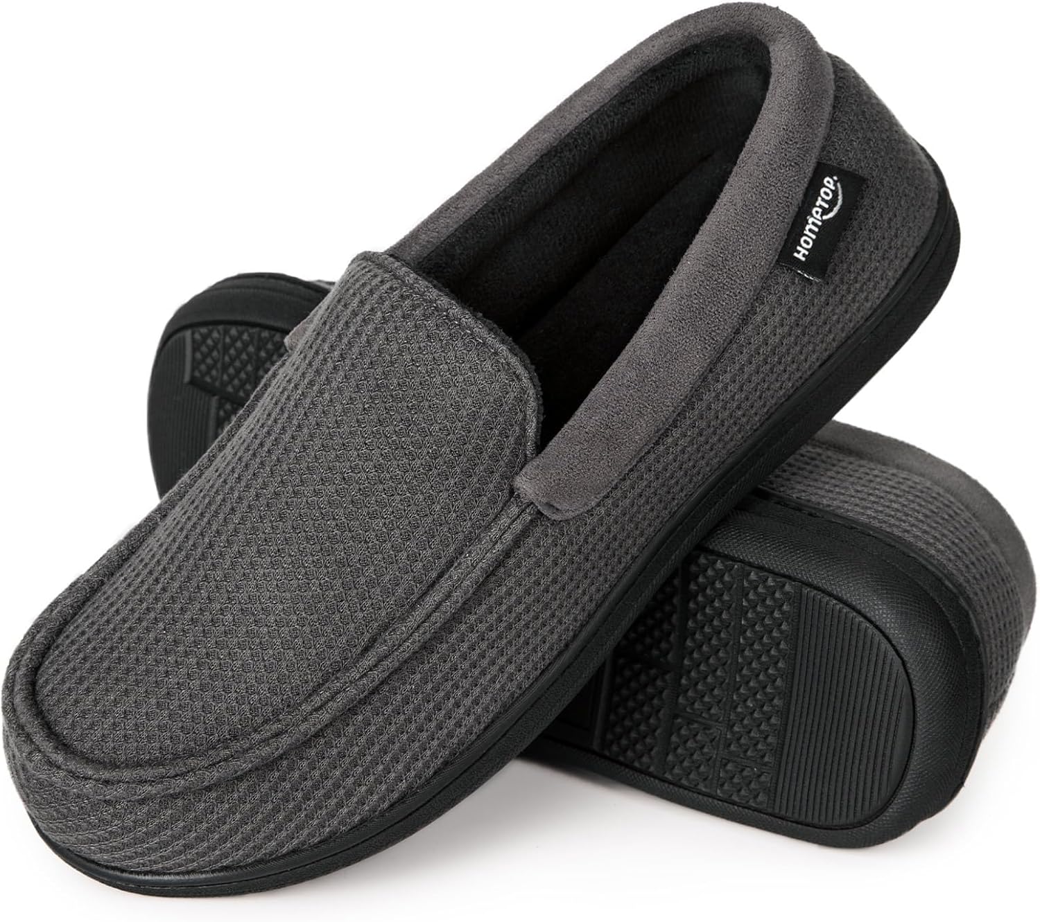 

Мокасины для мужчин HomeTop с комфортной подошвой из пены с эффектом памяти, дышащие хлопковые домашние тапочки из махровой ткани для дома и улицы, серый
