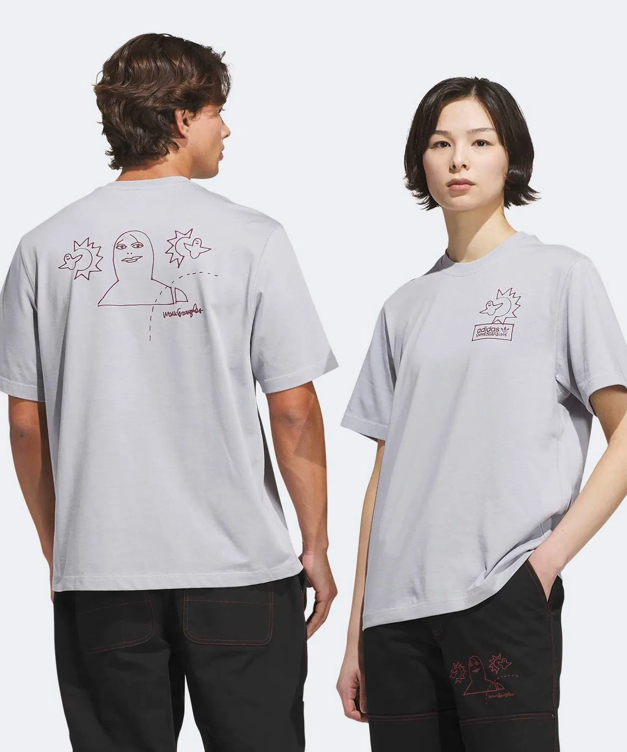 Мужская футболка с принтом Not Amused Tee Adidas, Серый — фото 2