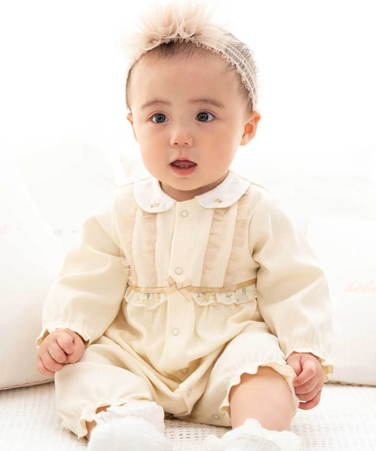 Детский комбинезон-боди с рюшами для девочек 50-75 см fillot de bebe reduction, Yellow