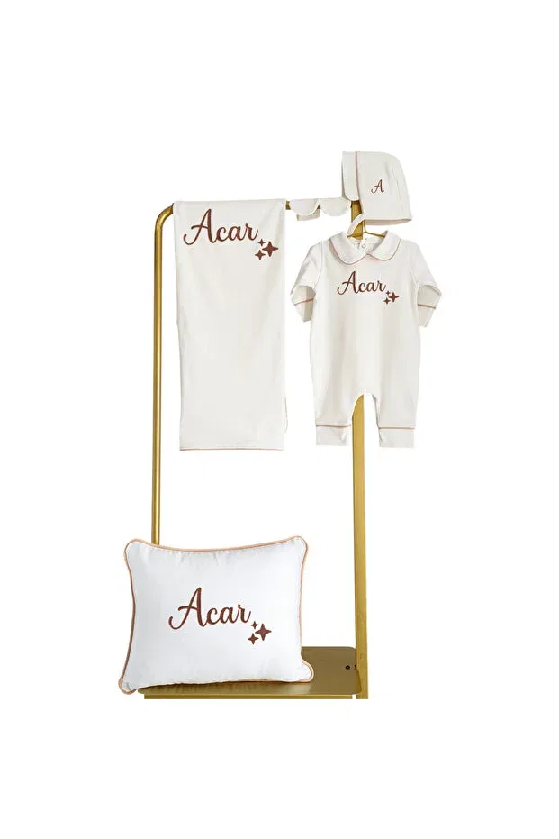 Детский комплект для новорожденных с принтом Combed Cotton Fabric Beige Piped Star Patterned Set Mis Bebe Minik Insanların Sarayı, Model-5