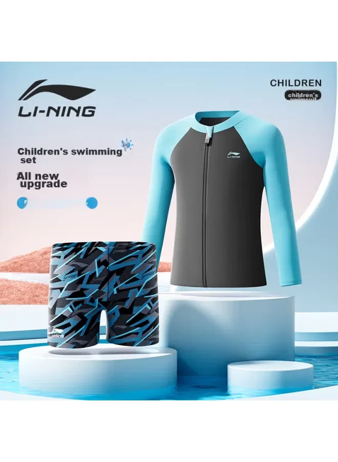 Комплект для плавания детский с длинным рукавом Li-Ning, серо-синий — фото 2