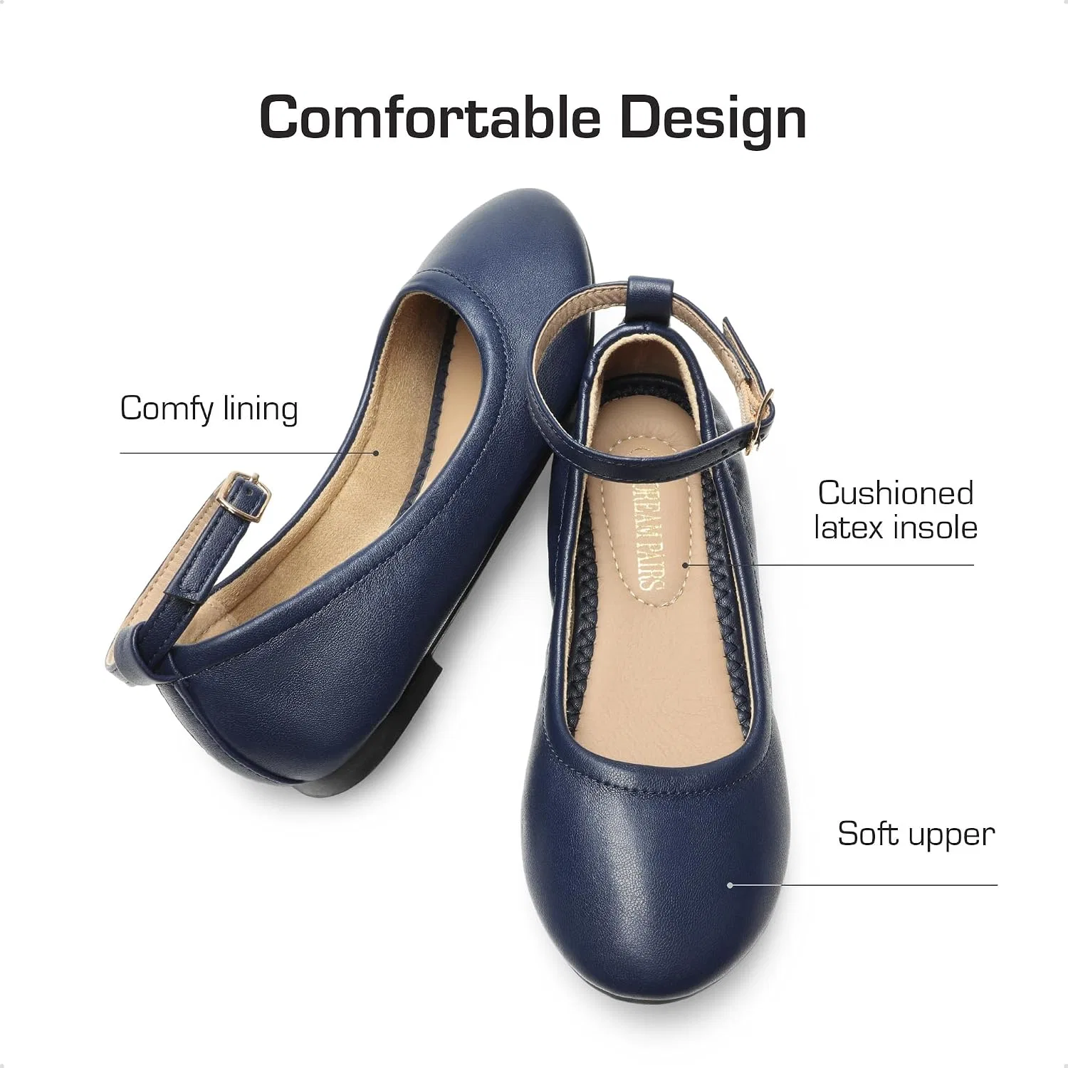 Детские балетки для девочек с ремешком на щиколотке DREAM PAIRS, Navy — фото 4