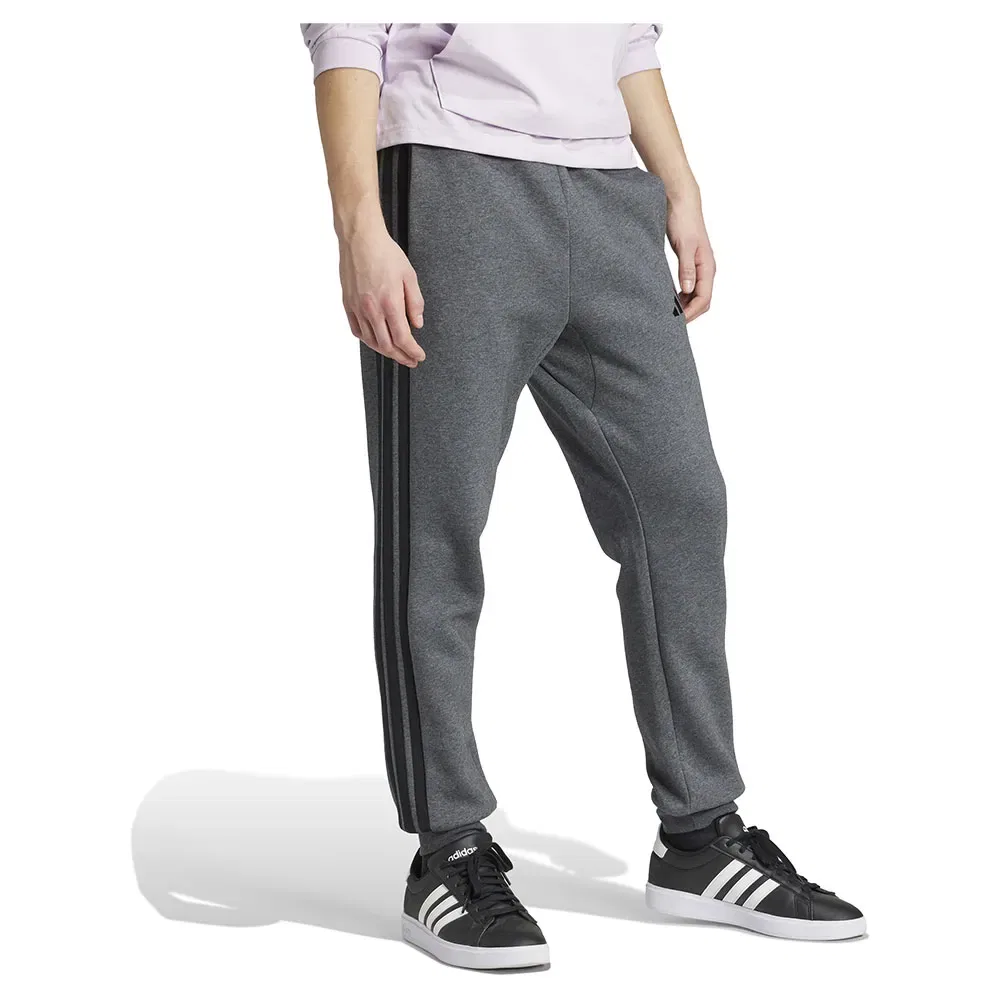 Брюки флисовые с лампасами Adidas Essentials 3 Stripes Fleece joggers, серый — фото 4