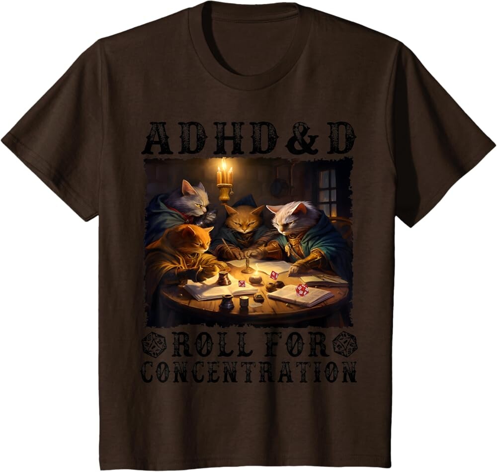 

Детская футболка Funny Tees Gamer RPG Apparel Cats RPG Gamer Roll For Concentration, коричневый