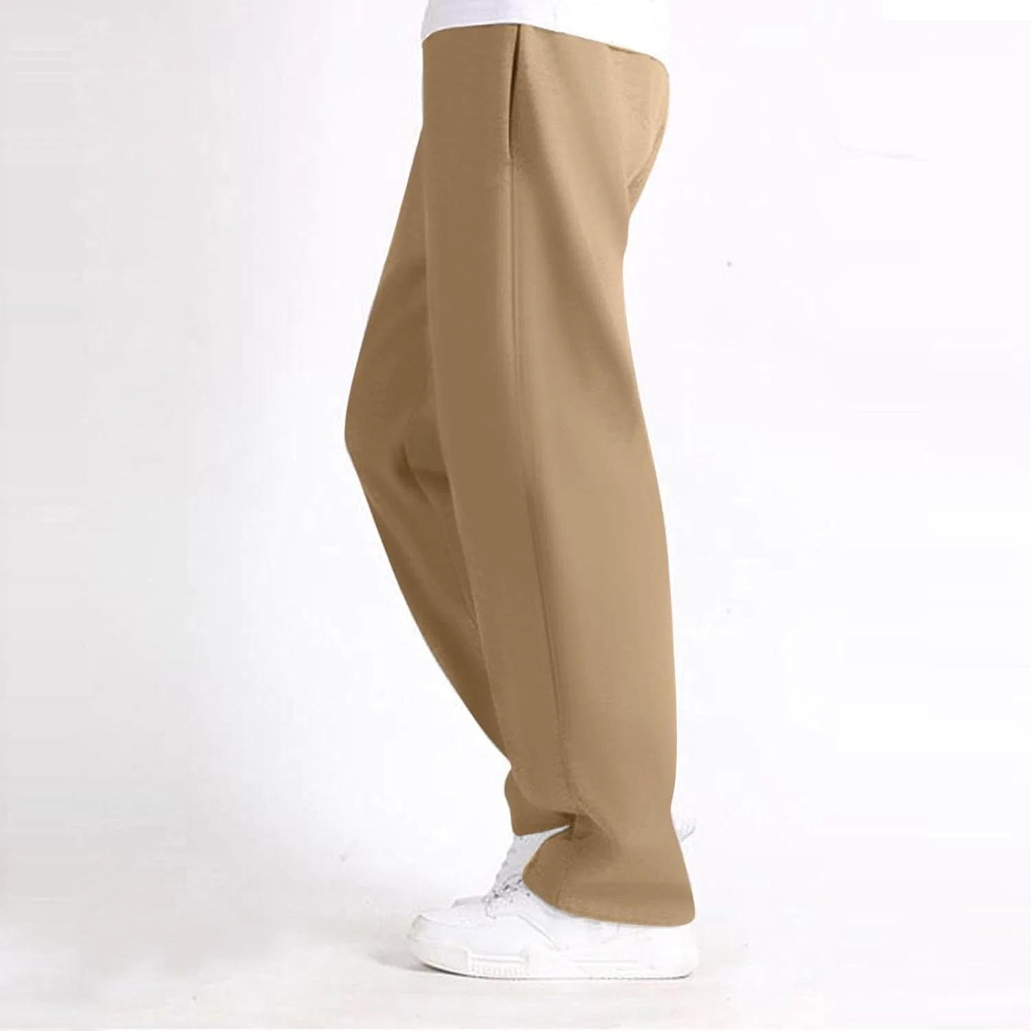 Мужские брюки из хлопка и льна с завязками, Casual, хаки — фото 3