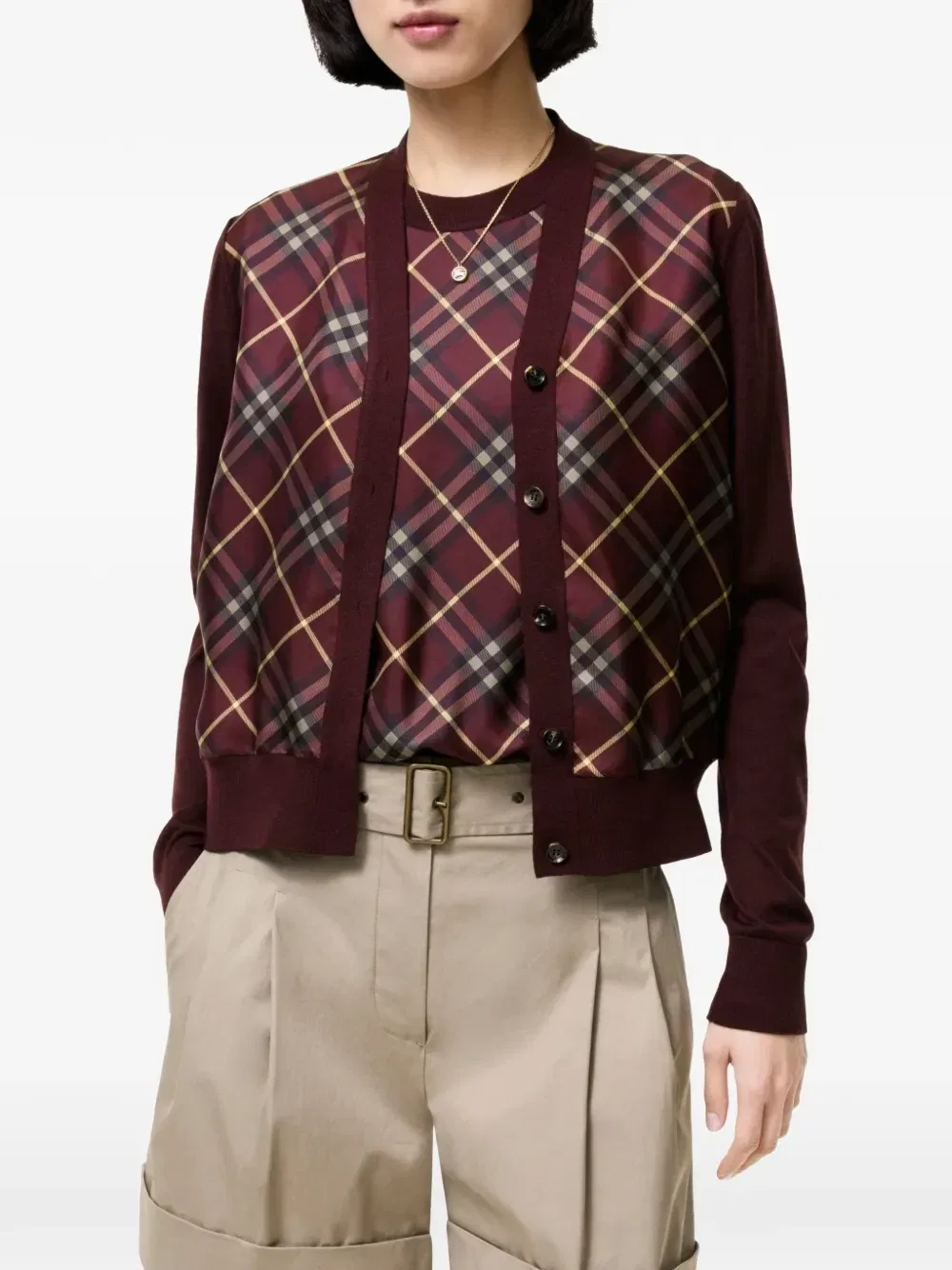 Шерстяной кардиган с клетчатой вставкой Burberry, красный — фото 2