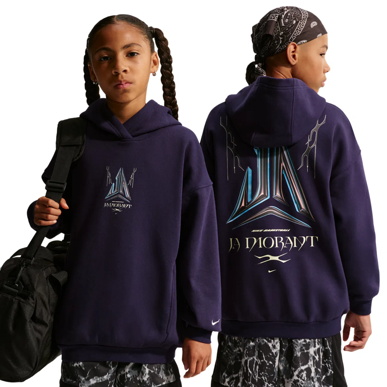 Детское худи для мальчиков оверсайз с принтом Nike Club Fleece, Purple Dynasty/Black — фото 3